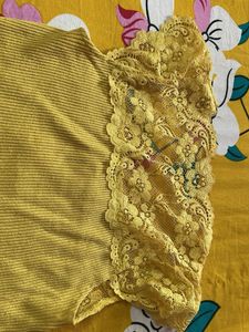 Yellow Lace Ribbed Tank Top