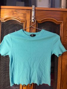 Aqua Ribbed Ringer Tee - Size S