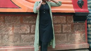 Striped Kurta with Black Dress