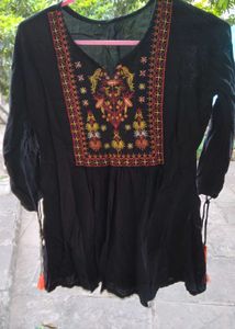 Embroidered Black Top