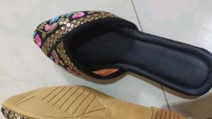 Embroidered Black & Gold Mules