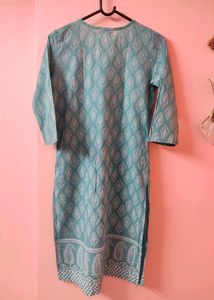 Turquoise Blue Kurta Top With White Pattern Design