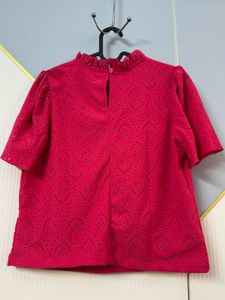 Ketch- Pink Eyelet Blouse - Ruffle Neck