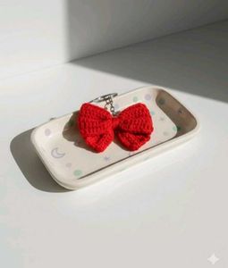 Red Crochet Bow Keychain