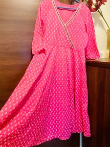 Pink Angarakha Neck Style A Line Kurta