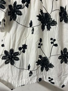 Embroidered Black and White Regular Fit Top.