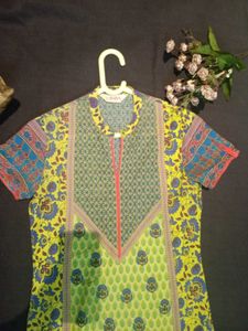 BIBA Lime Yellow Straight Bohemian Printed Kurta-S