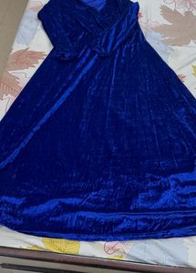 A Scintillating Velvet Blue Party wear Gown