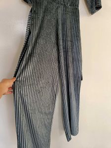 Zara Blue Gray Striped Velvet Wide Leg Jumpsuit
