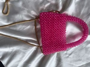 Pink Beaded Mug Bag
