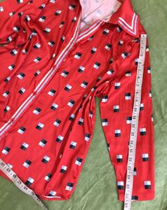 Red Square Print Shirt Satin