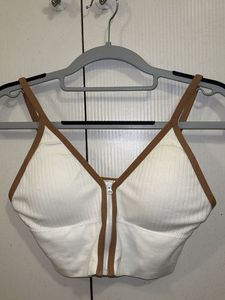 White Ribbed Bralette With Zip