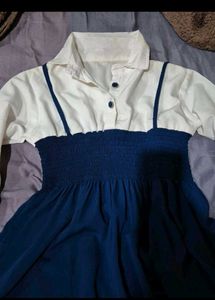 blue and white frock style top