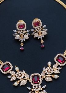 Red Stone Necklace Earring Set