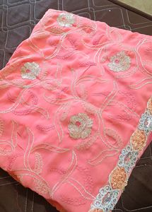 Peach Embroidered Saree