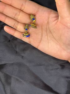 Blue Jhumka Earrings and silver stoned stud