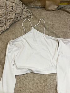 White Long Sleeve Crop Top