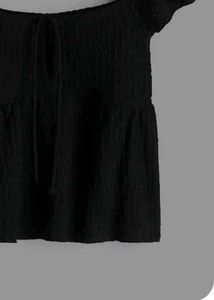 H&M Black Textured Tie-Neck Top