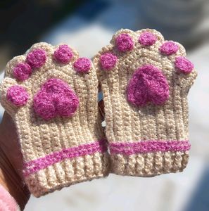 Crochet  Catpaw  Fingerless  Gloves