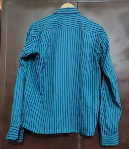 Blue Color Black Striped Casual Shirt For 38 Chest