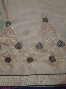Black Dupatta with Gold Border Saree