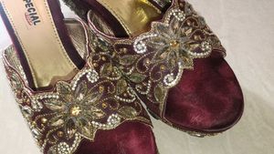 Embellished Maroon Sandals