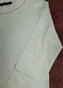 White Pearl Detail Ribbed Top