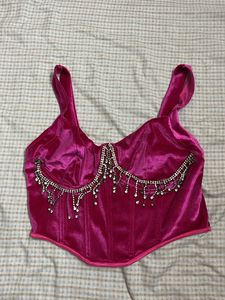 Pink Velvet Embellished Corset Top