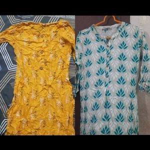 Printed Kurtis - Yellow & Blue