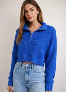 Stylish Blue Knit Pullover