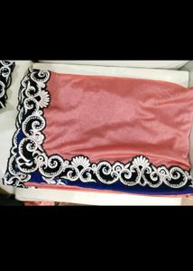 Elegant peach and blue Saree with Embroidery