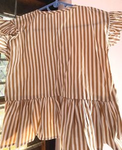 Chic Striped Ruffle Sleeve V-Neck Tunic