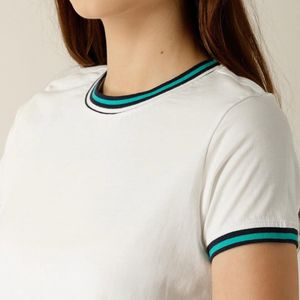 UCB White Solid Cropped Round Neck T-shirt