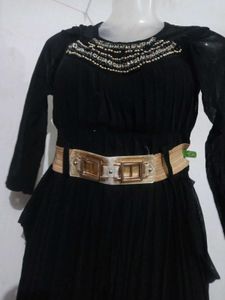 Black Pleated Dress with Belt
