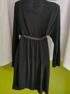 Black Draped Cardigan with Tie