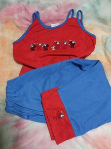 Blue Red Night Dress Capri
