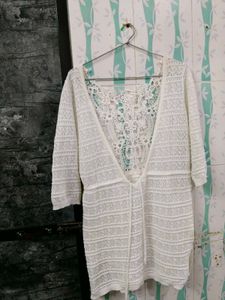 Elegant Off-White Crochet & Lace Shrug Dress