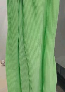 🪄Elegant Beige Embroidered Dress with Lime Green