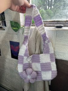 Crochet Checkered Shoulder Bag