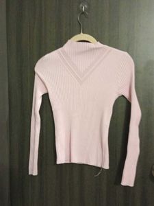 Pink Ribbed Knit Turtleneck
