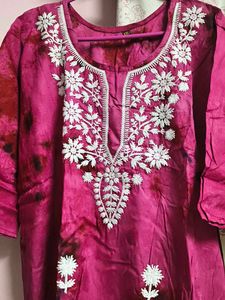 Pink Embroidered short kurti