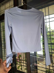 H&amp;M Long Sleeve Microfibre Powder Blue Top/ S