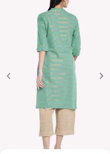 Rangmanch Green Golden Striped Kurta