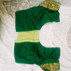 Bottle Green Cotton Silk Saree With Blouse