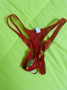 Women Thong Red Panty With Pearl