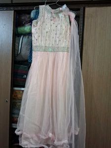 Peach Embellished Gown With Dupatta