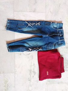 Highneck Woollen Tshirt And 3 Quarter Jeans.