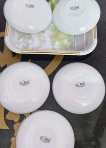 LaOpala Glass Cup  Saucer - Set of 9pcs, White,