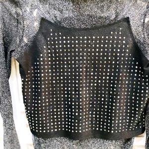 Black Sheer Rhinestone Top C