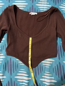 Brown Ribbed Long Sleeve Top